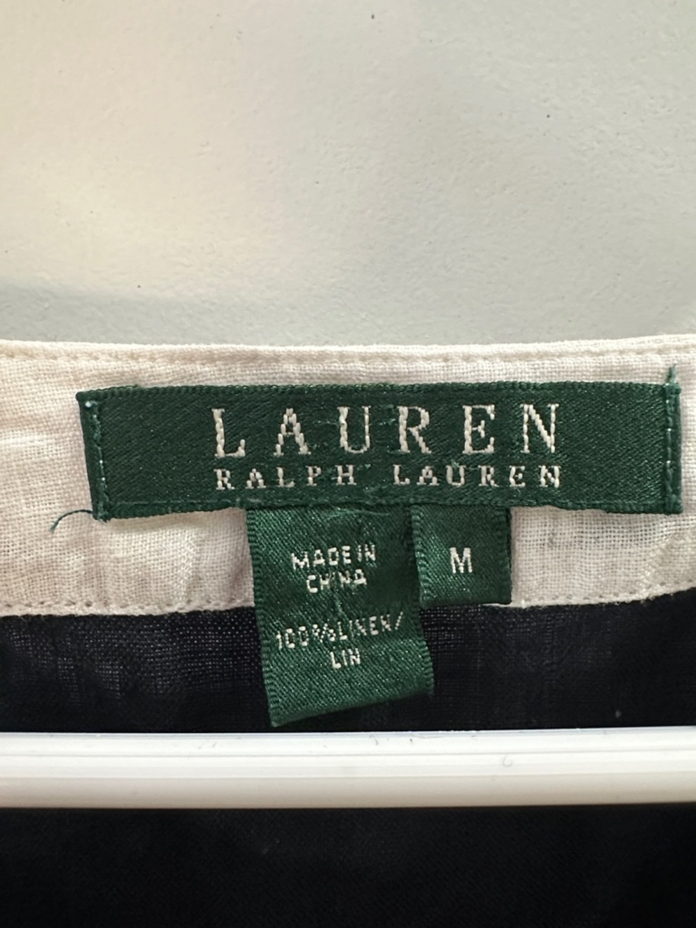 Lauren Ralph Lauren Black Linen Top with Cream Trim Size medium EUC - Picture 2 of 3